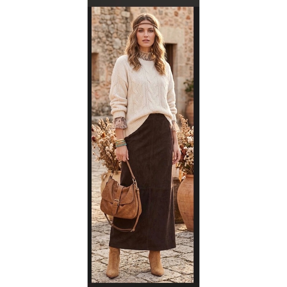 Judith Hart Collection chocolate Brown Faux Suede Maxi S Sz 8 Lined Back Vent